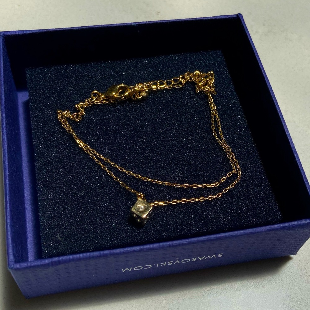 Dainty Swarovski gold diamond dice / die necklace pendant